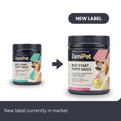 ZamiPet Best Start Puppy Multivitamin label with ingredients and feeding guide